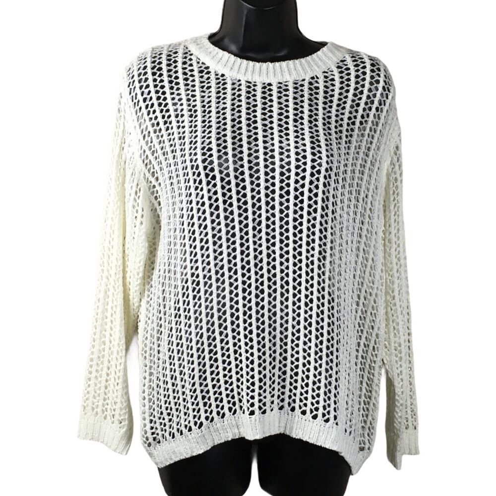 Dreamers Sweater Open Knit Crewneck Off-White Casual Women's S/M Top Long Sleeve
